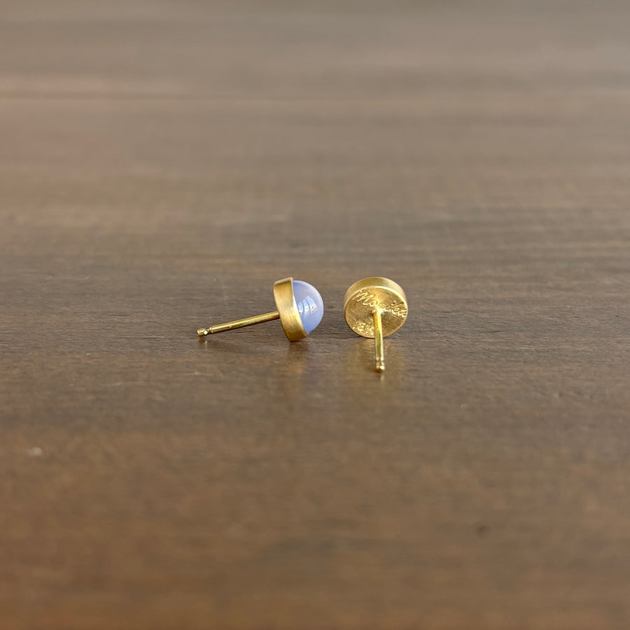 Round Chalcedony Cabochon Stud Earrings
