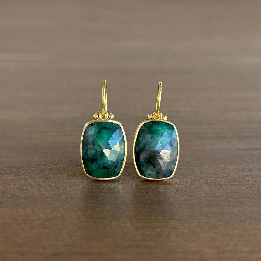 Rose Cut Emerald Rectangle Earrings