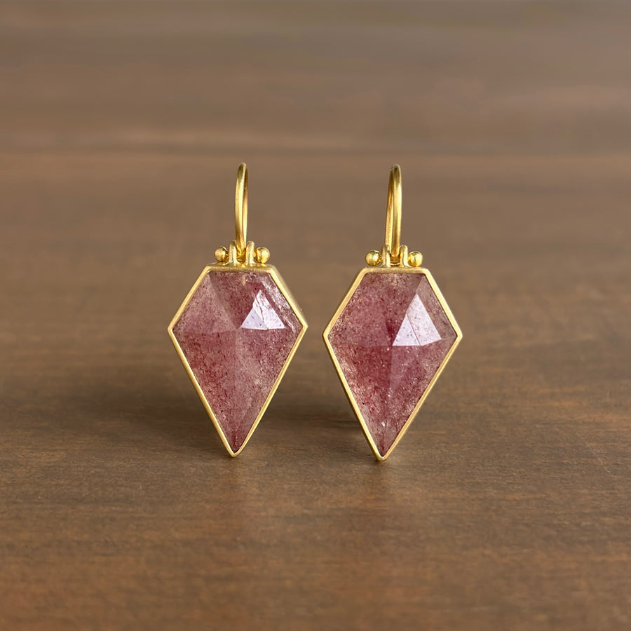 Strawberry Quartz Elongated Pentagon Earrings