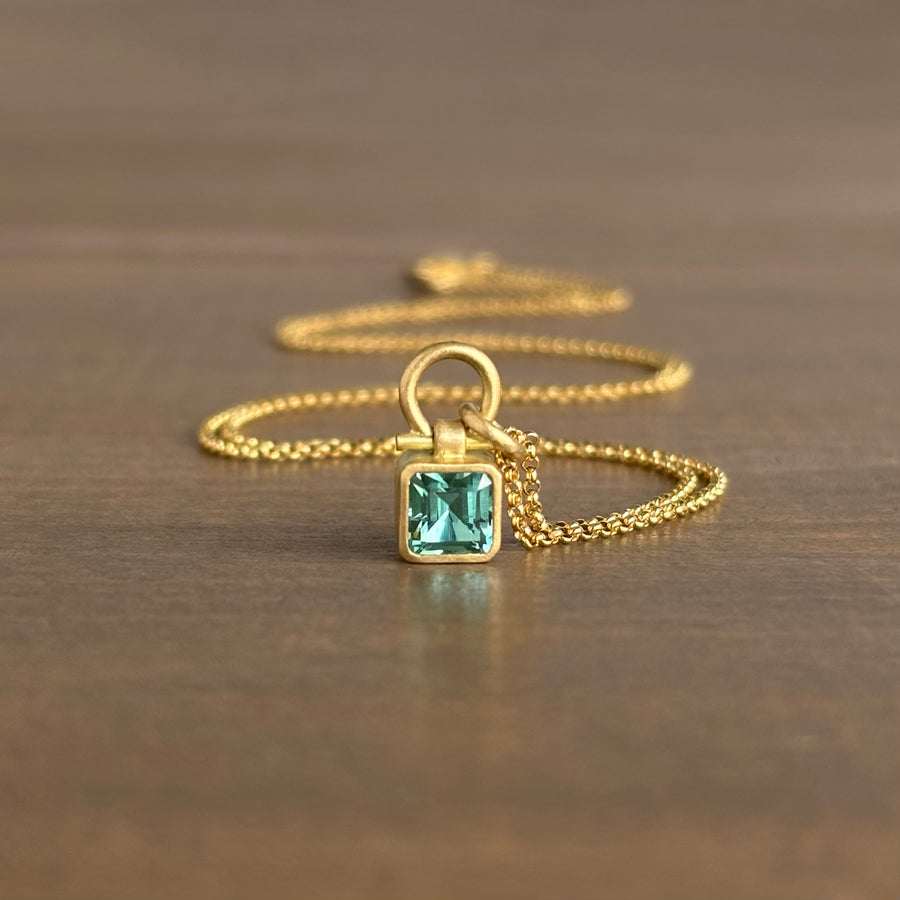 Petite Green Tourmaline Princess Cut  Pendant