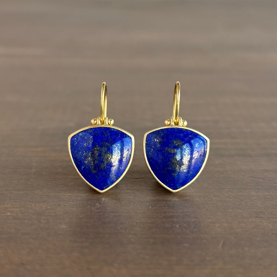 Rounded Triangle Lapis Shield Earrings