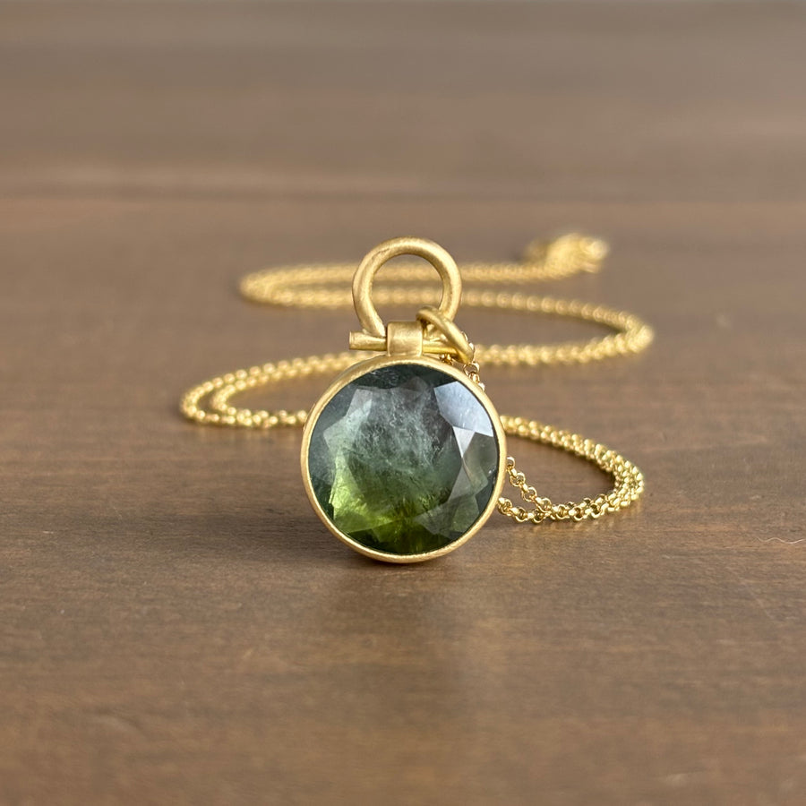 Round Blue-Green Tourmaline Pendant