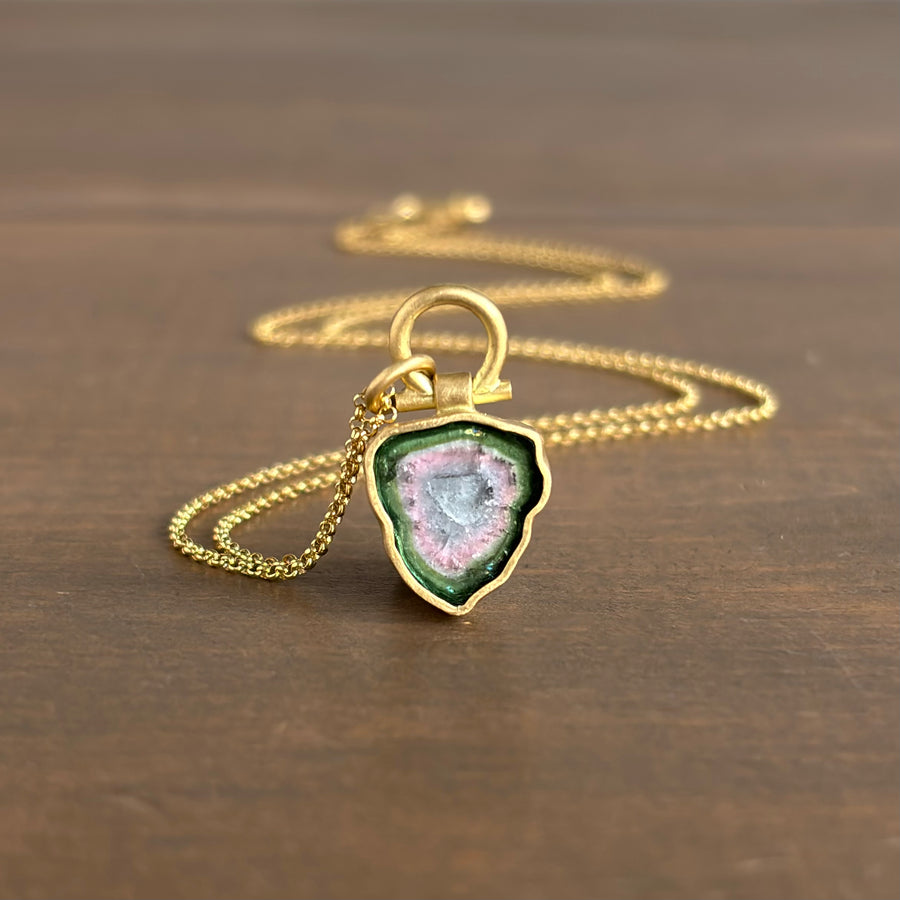 Watermelon Tourmaline Slice Pendant