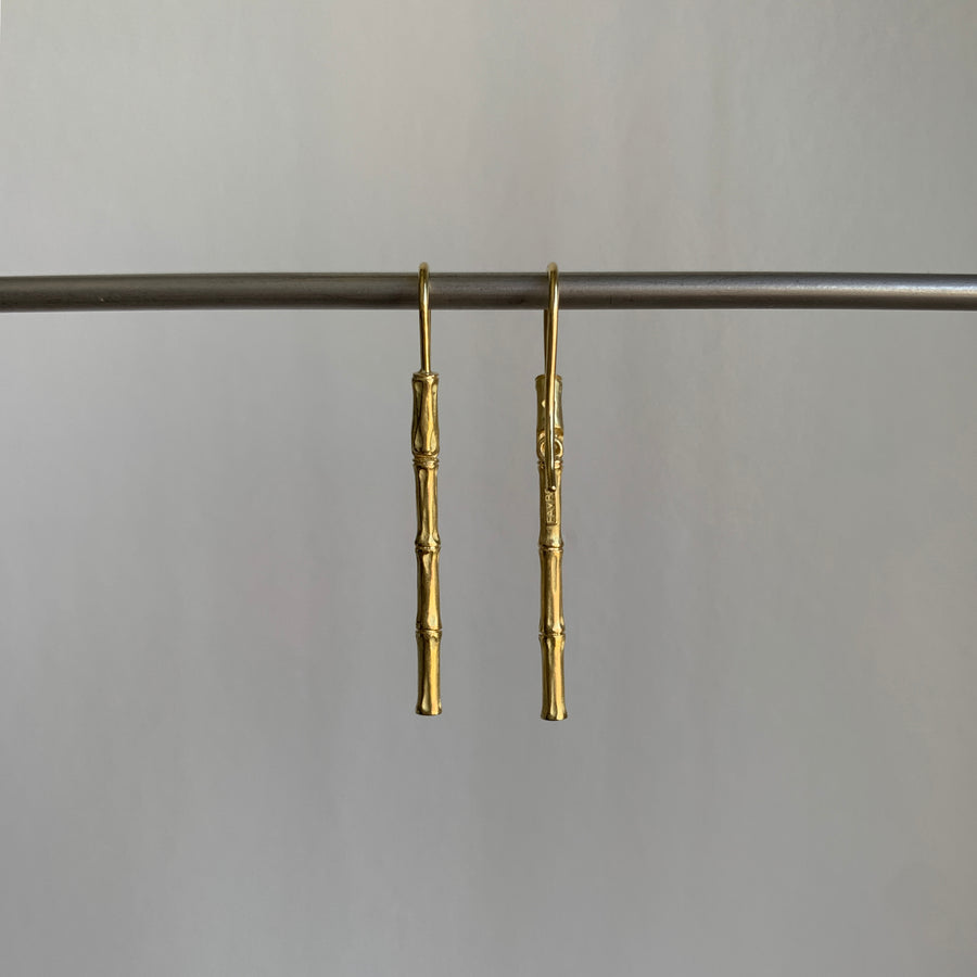 Gold Bamboo Long Dangle Earrings