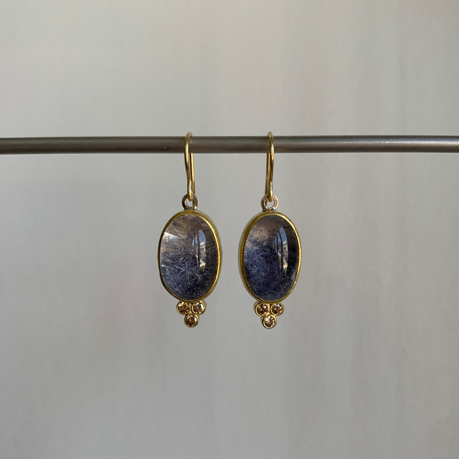 Dumortierite Quartz & Diamond Earrings