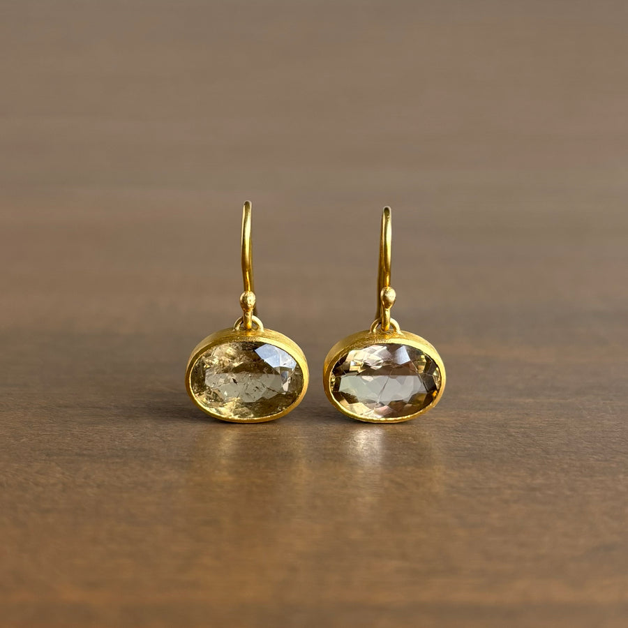 Bezel Set Champagne Tourmaline Oval Earrings