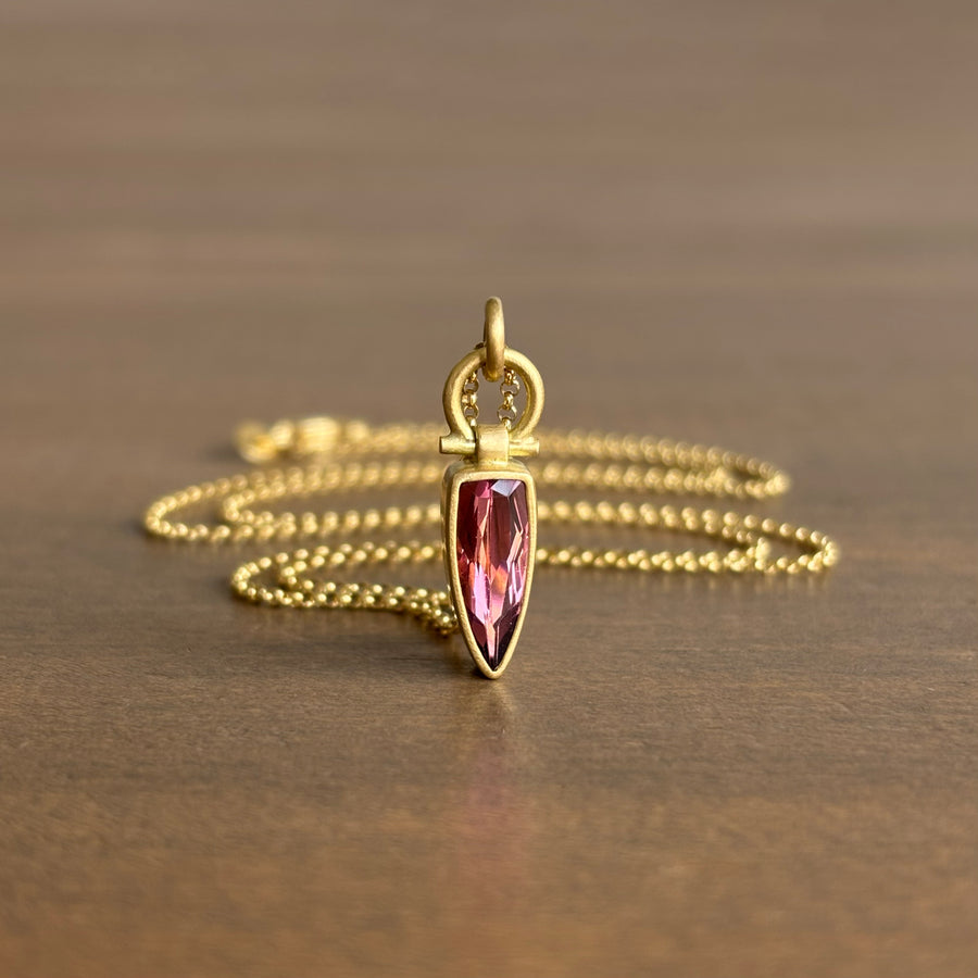 Elongated Rubellite Tourmaline Triangle Pendant