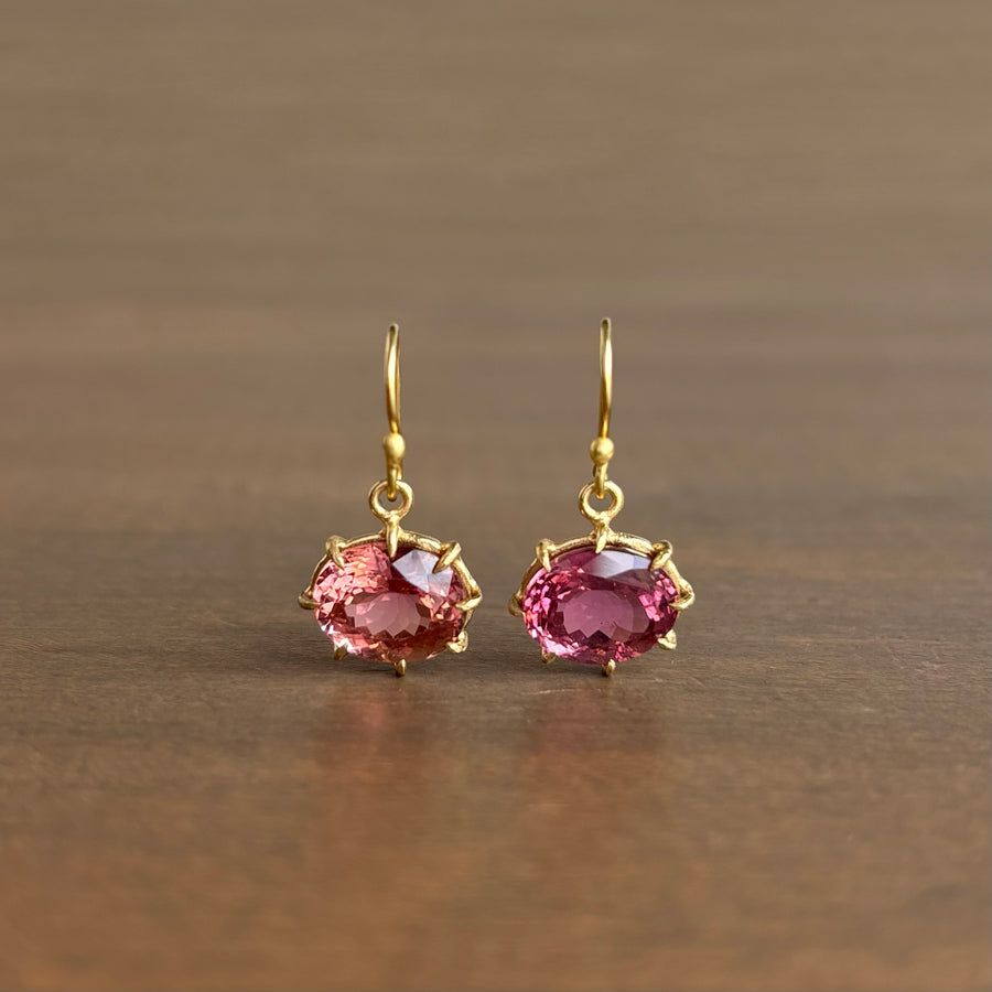 Faceted Oval Peachy Pink Tourmaline Earrings