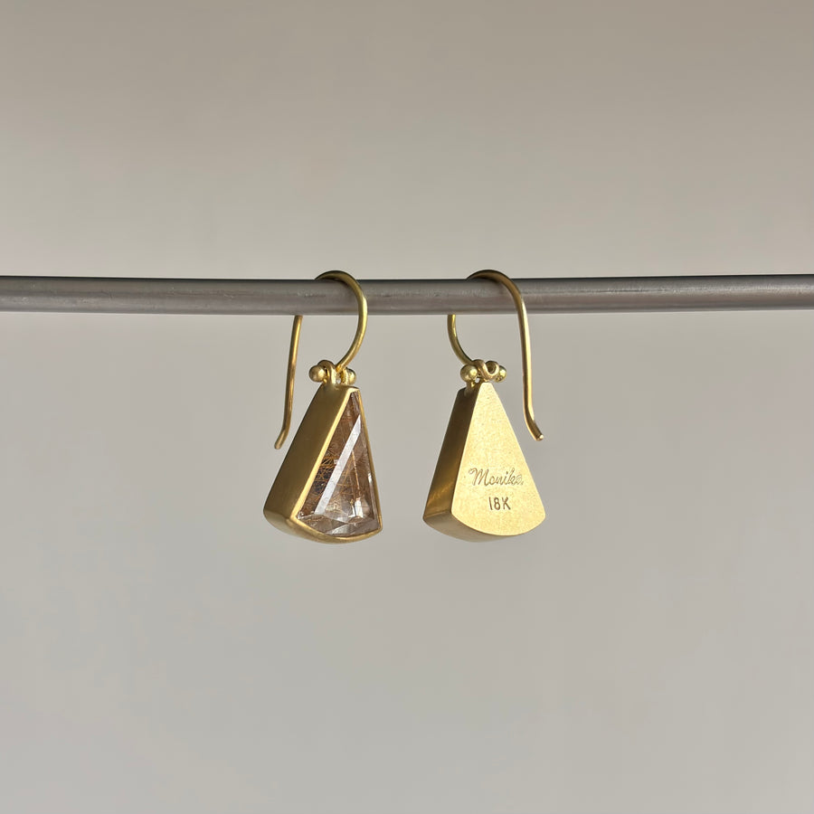 Rutilated Quartz Elongated Trillion Cut Earrings