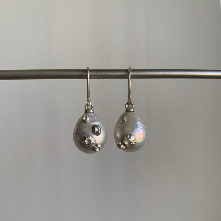 Baroque Pearl Ruthie B. Earrings with Silver Barnacles