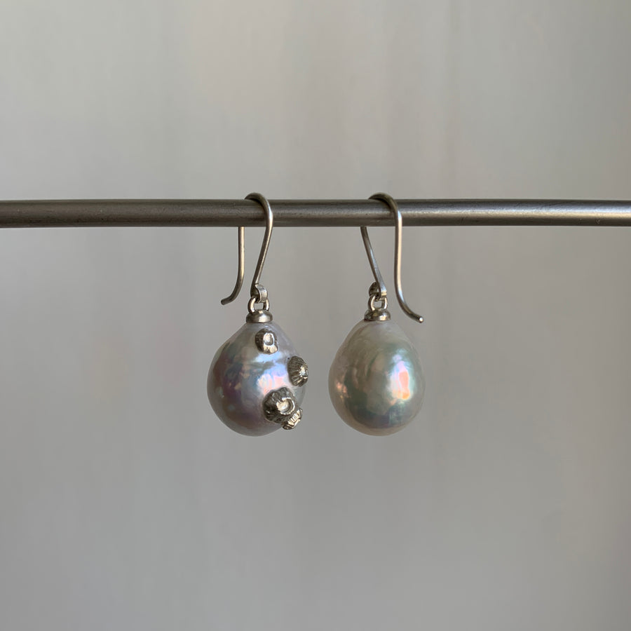 Baroque Pearl Ruthie B. Earrings with Silver Barnacles