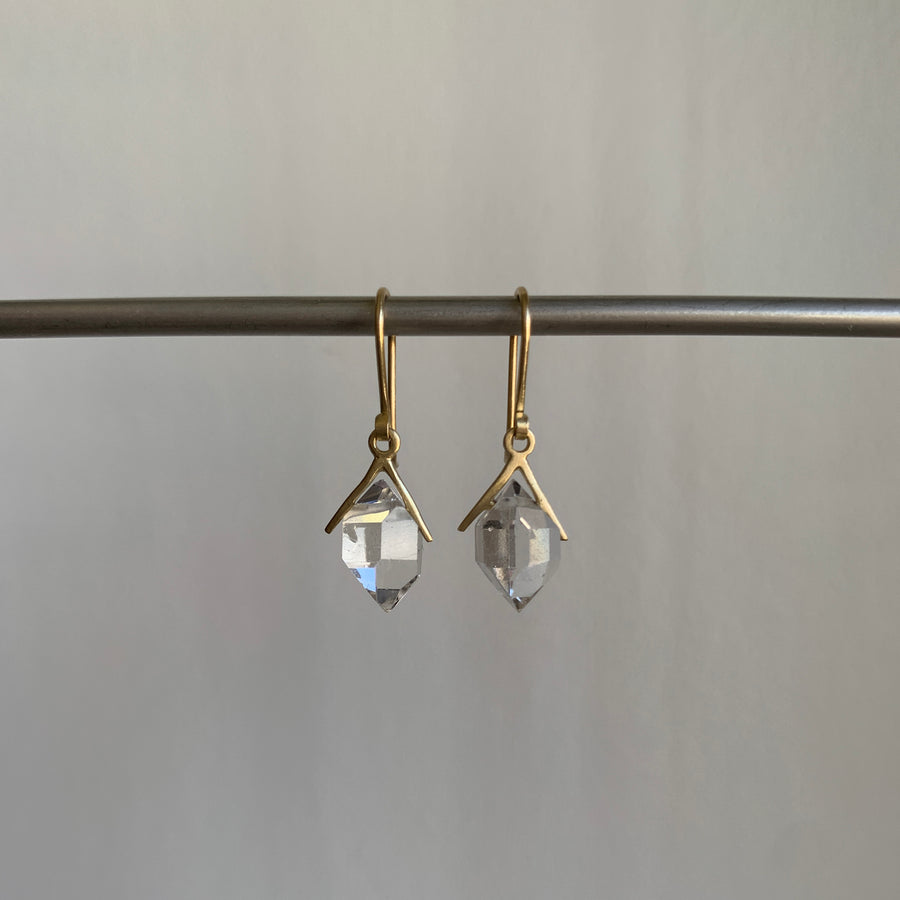 Little Gold Sticks and Stones Herkimer Earrings