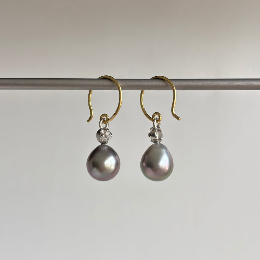 Tahitian Pearl & Rose Cut Diamond Earrings