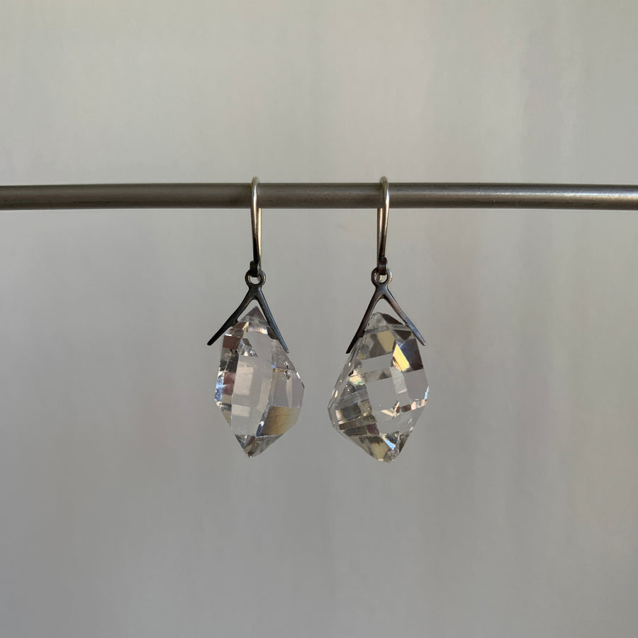 Large Oxidized Silver Sticks & Stones Herkimer Earrings