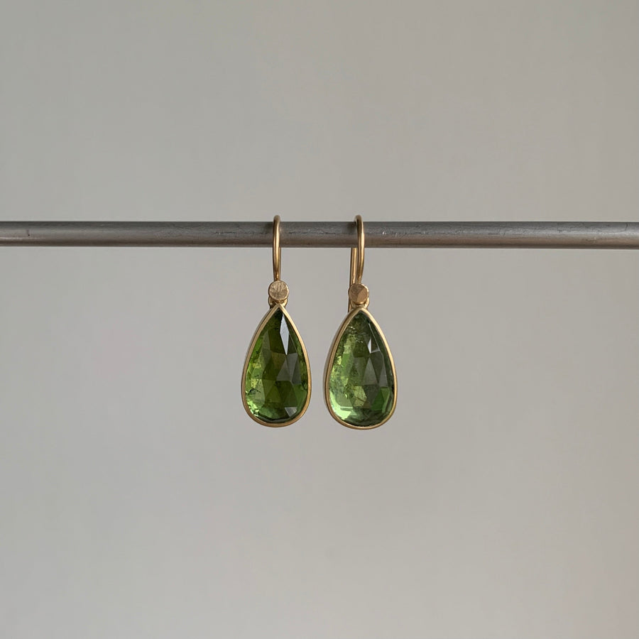 Green Tourmaline Rose Cut Teardrop Earrings