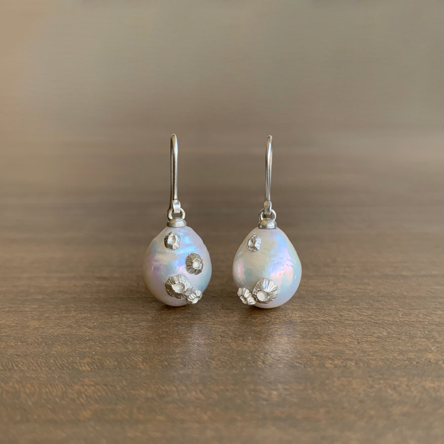 Baroque Pearl Ruthie B. Earrings with Silver Barnacles