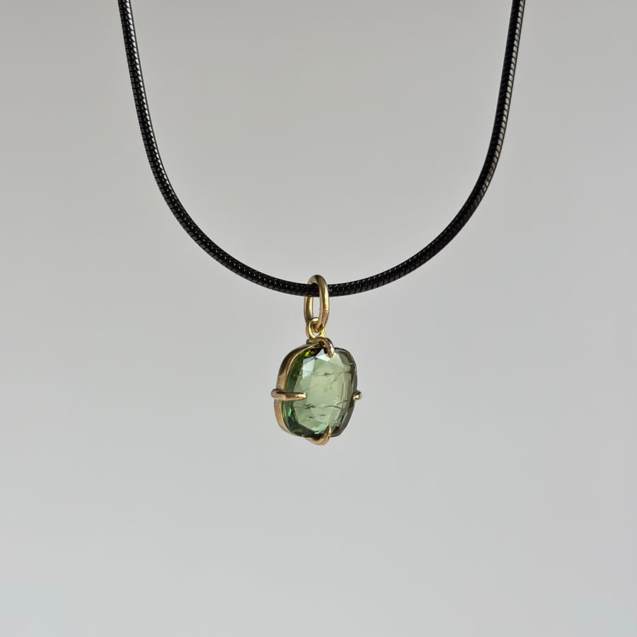 Square Green Tourmaline Solitaire Pendant