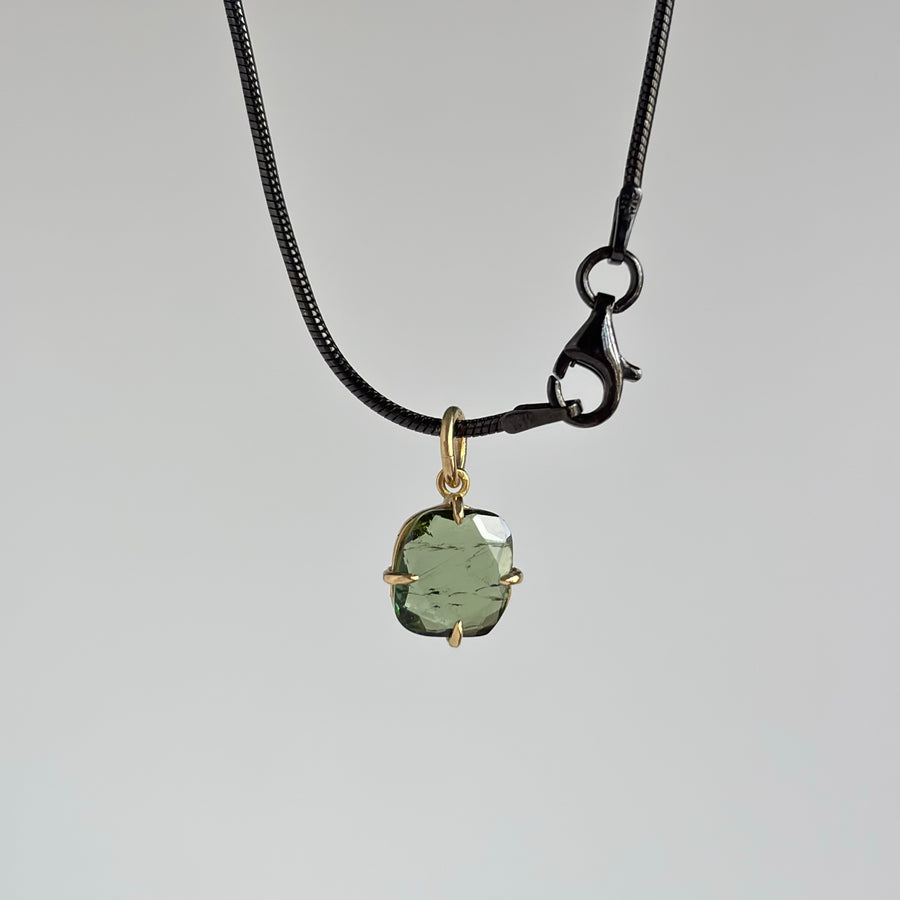 Square Green Tourmaline Solitaire Pendant