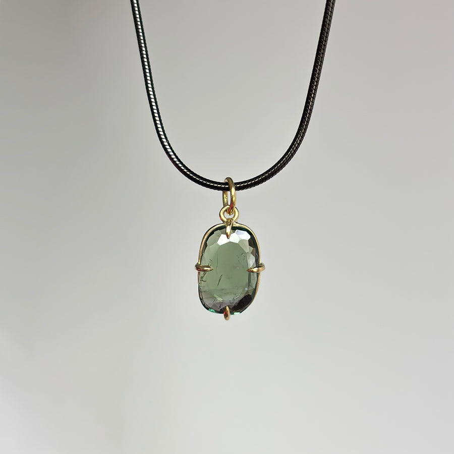 Rectangle Green Tourmaline Solitaire Pendant