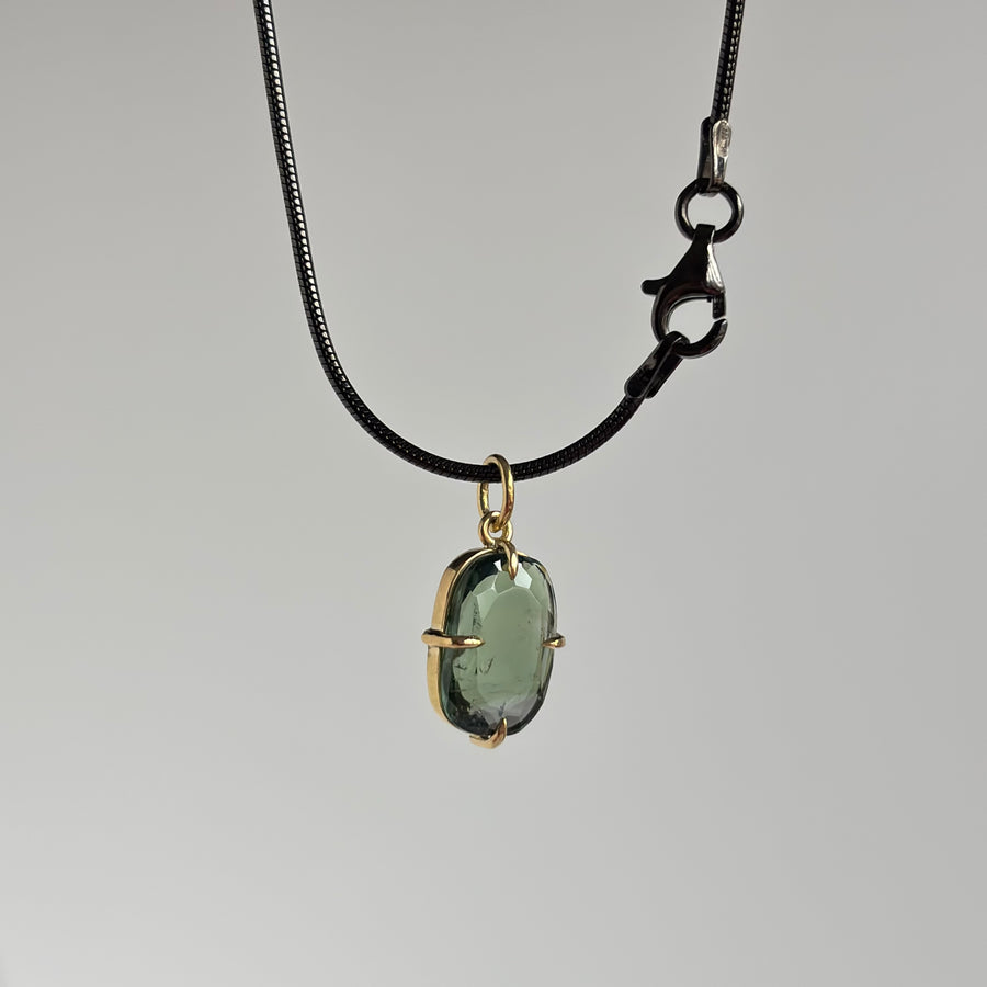 Rectangle Green Tourmaline Solitaire Pendant