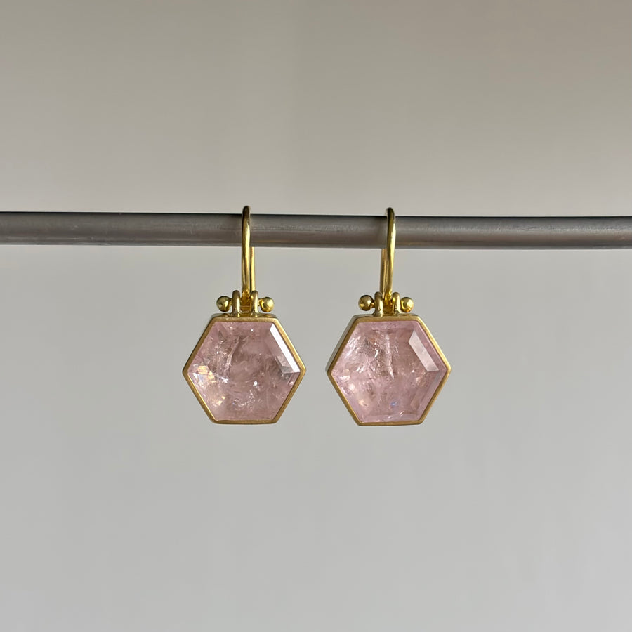 Faceted Morganite Hexagon Earrings