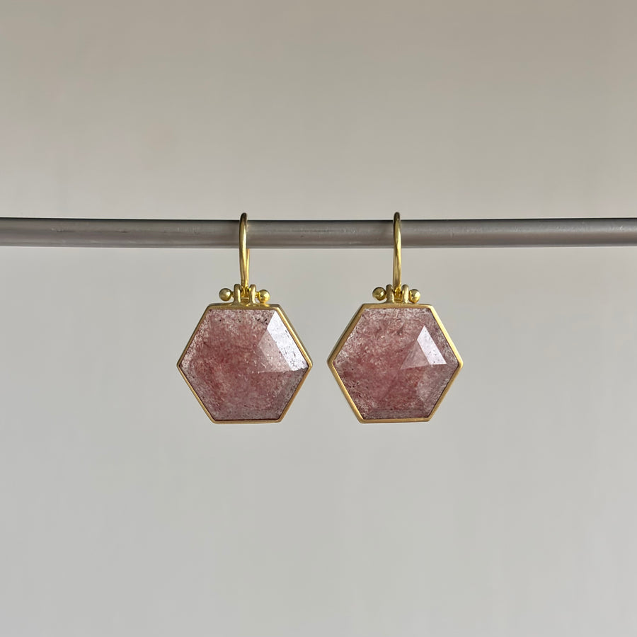 Strawberry Quartz Hexagon Earrings