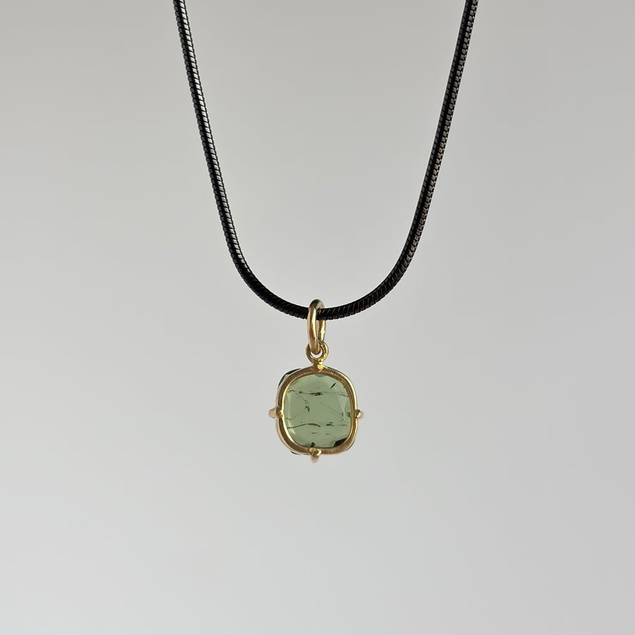 Square Green Tourmaline Solitaire Pendant