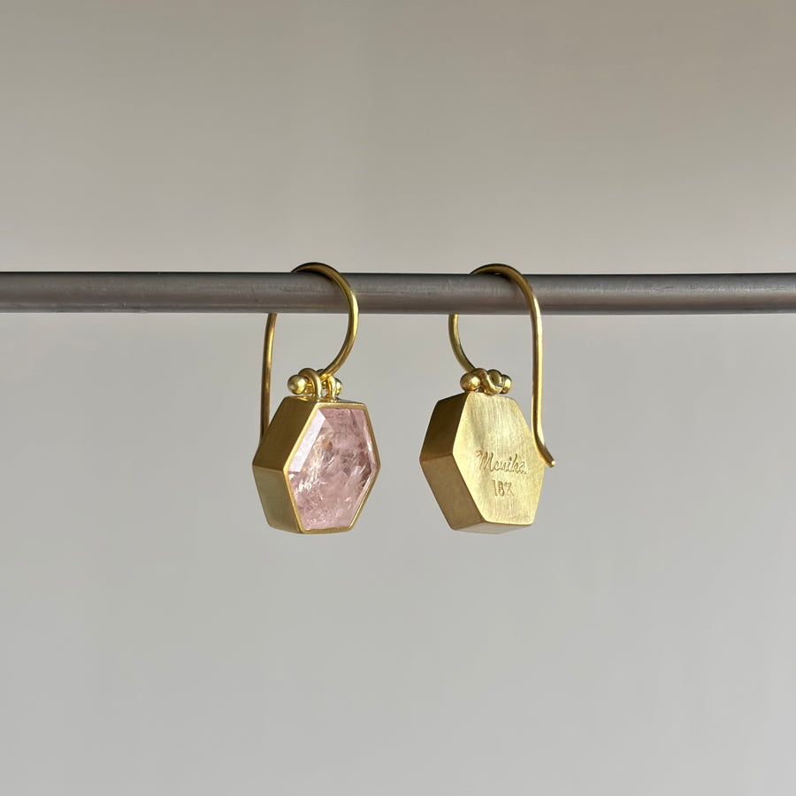 Faceted Morganite Hexagon Earrings
