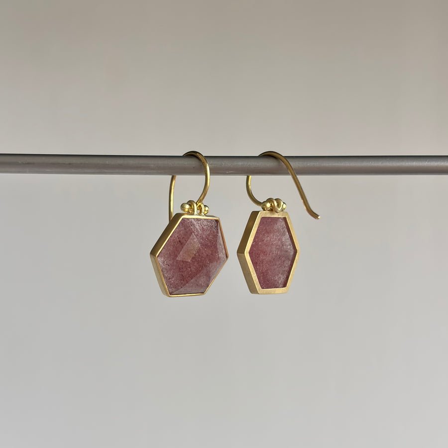 Strawberry Quartz Hexagon Earrings