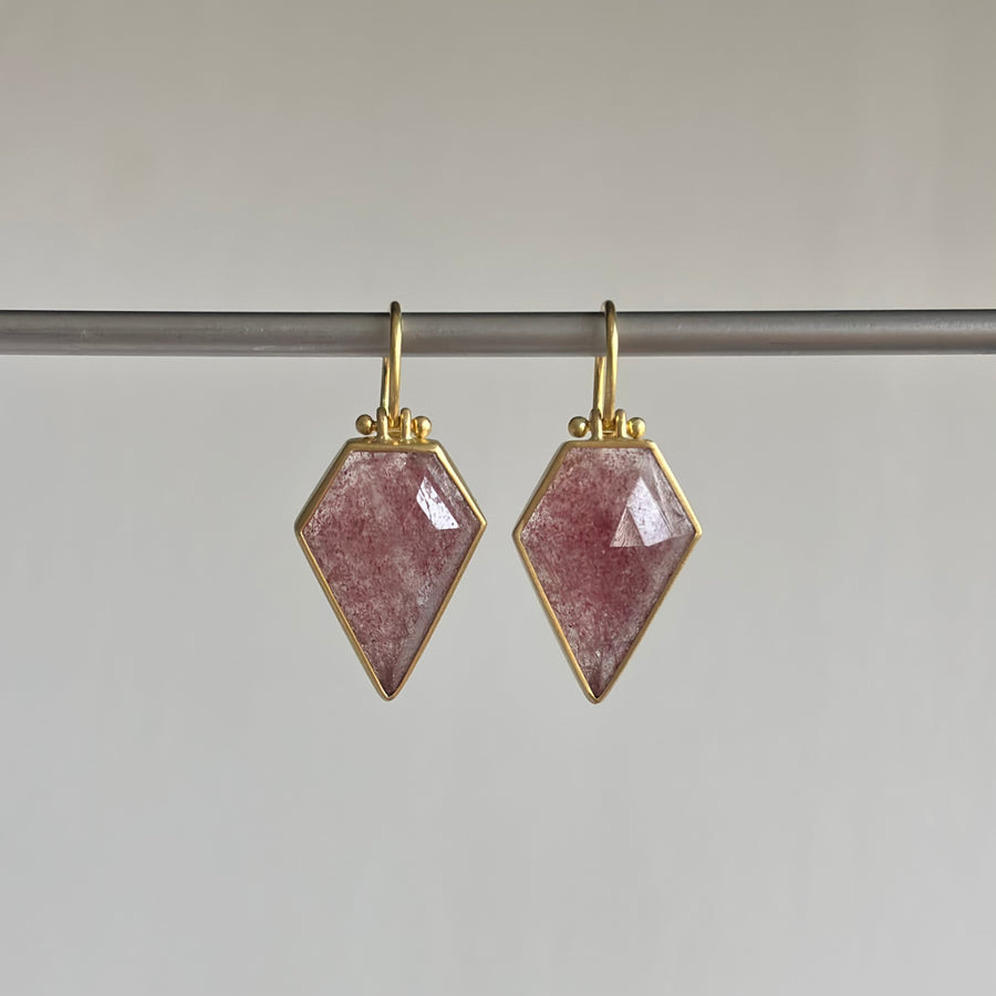 Strawberry Quartz Elongated Pentagon Earrings