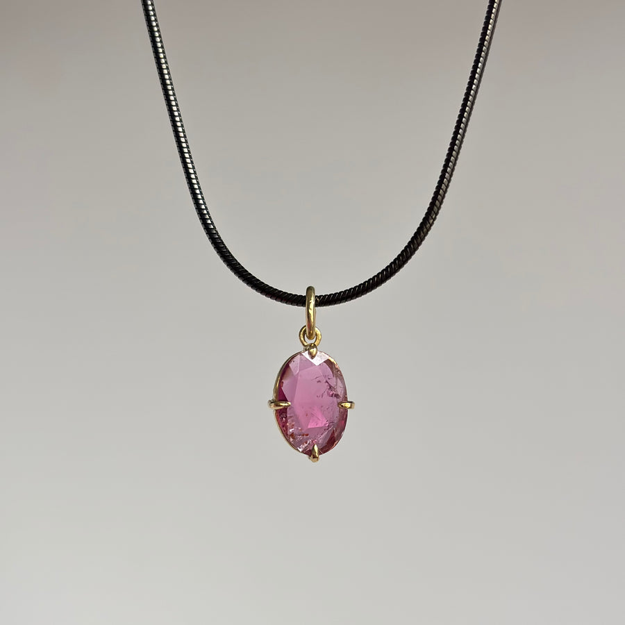 Oval Pink Tourmaline Solitaire Pendant