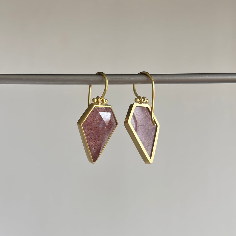 Strawberry Quartz Elongated Pentagon Earrings