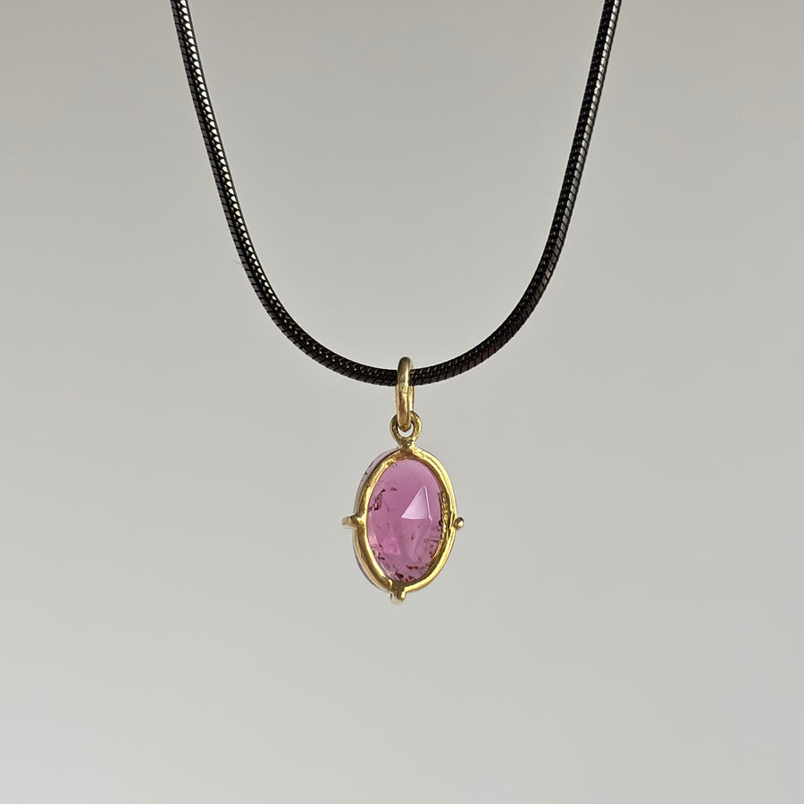 Oval Pink Tourmaline Solitaire Pendant