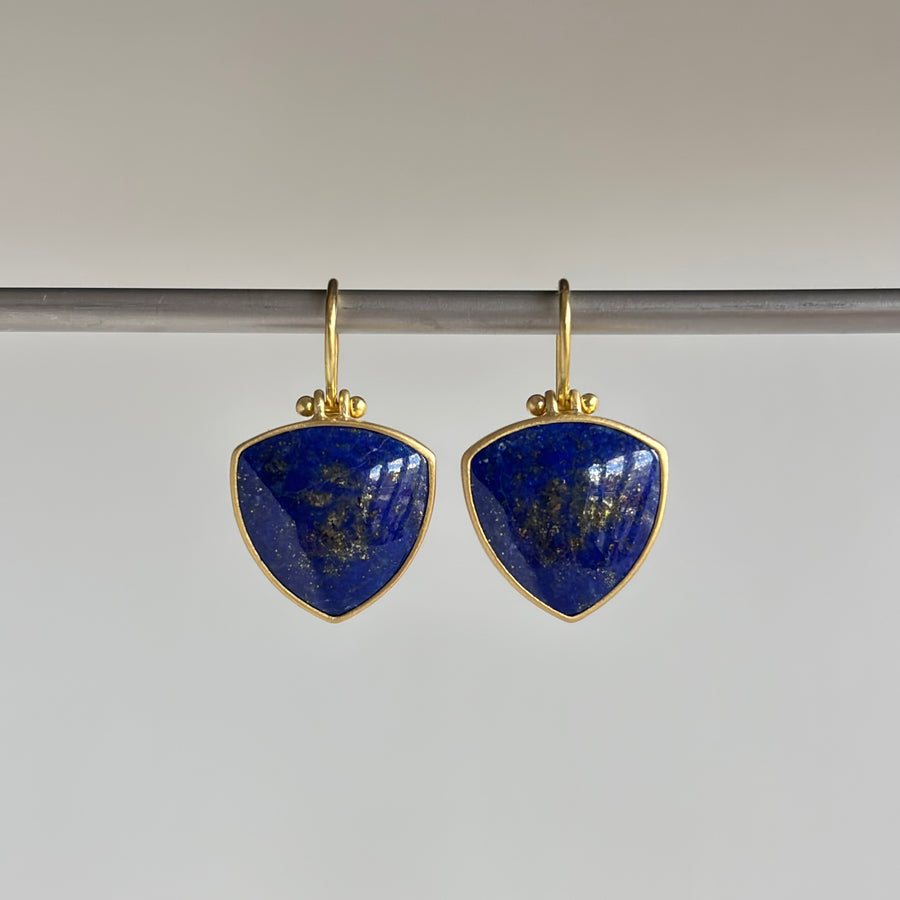 Rounded Triangle Lapis Shield Earrings