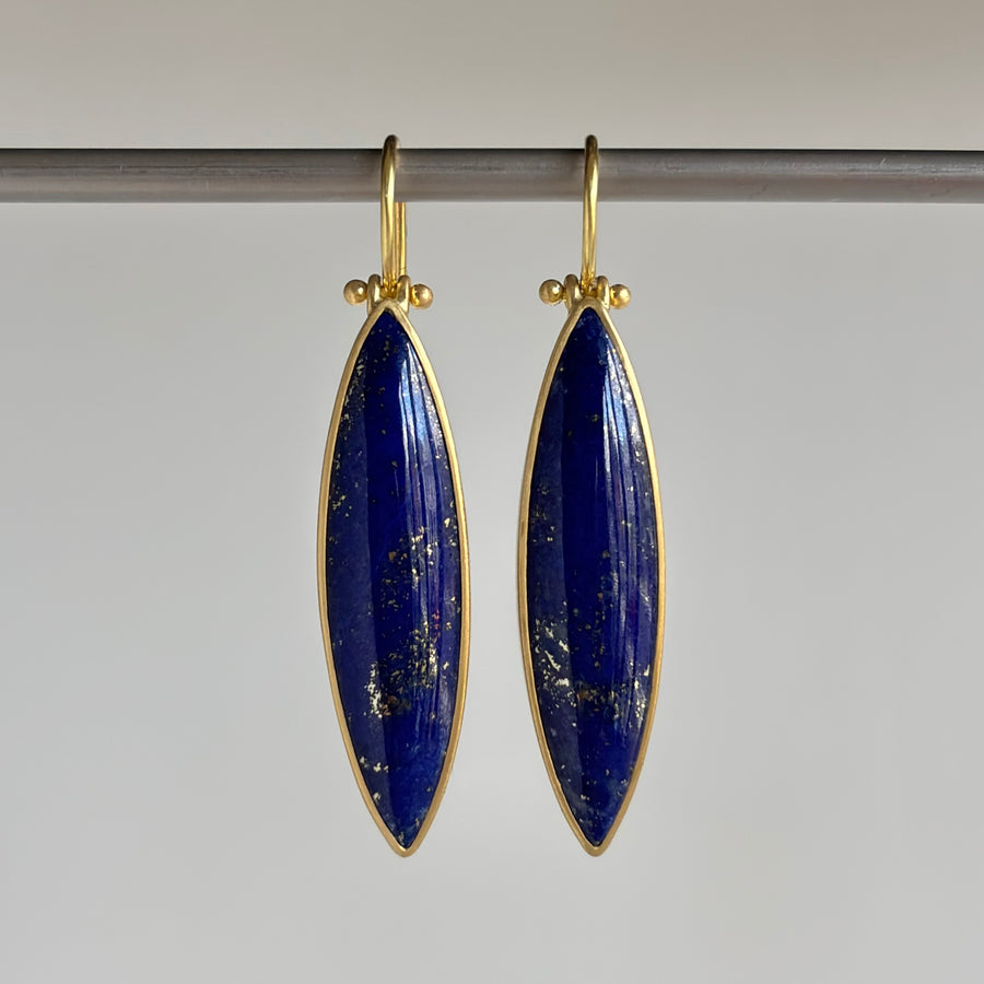 Elongated Navette Lapis Earrings