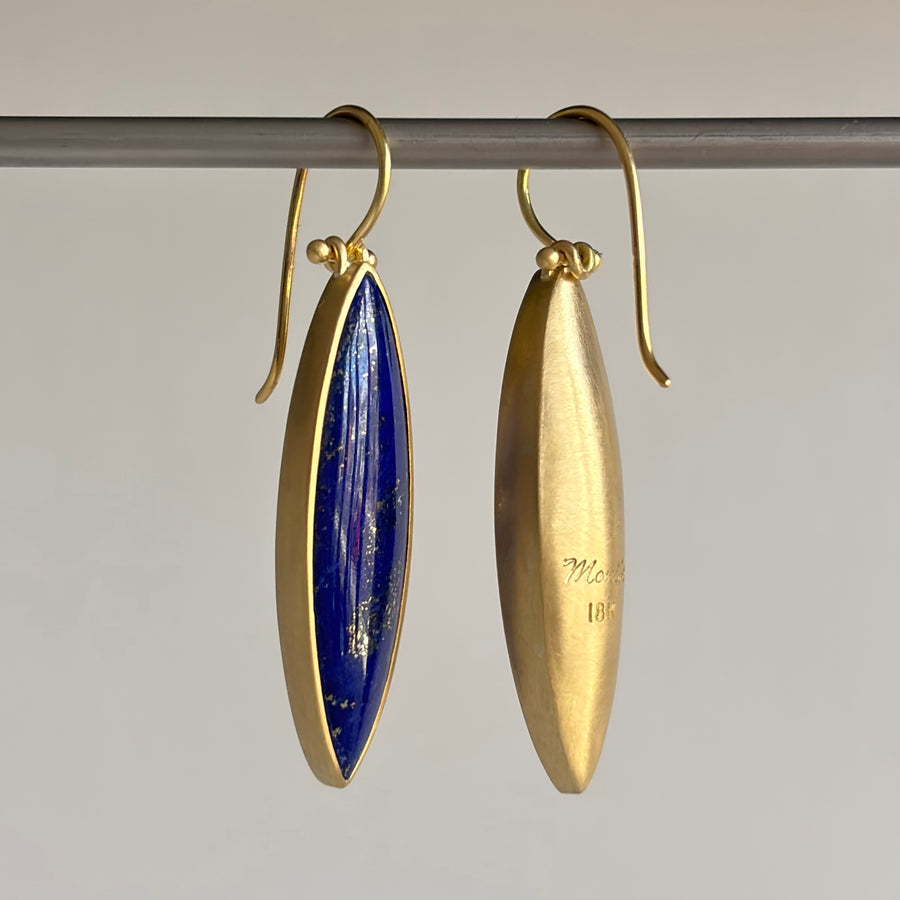 Elongated Navette Lapis Earrings