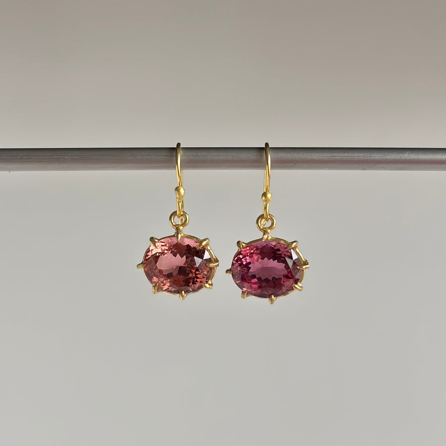 Faceted Oval Peachy Pink Tourmaline Earrings