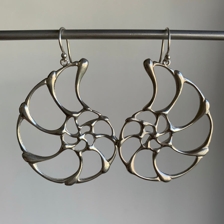 Large Silver Open Ammonite Earrings