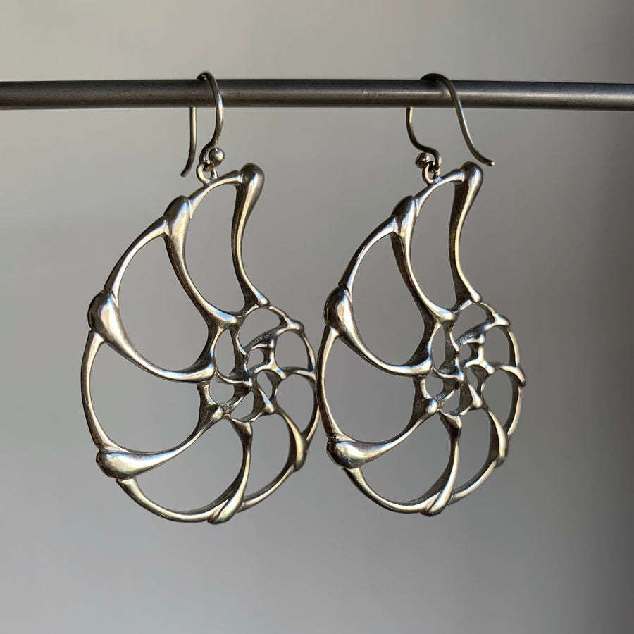 Large Silver Open Ammonite Earrings