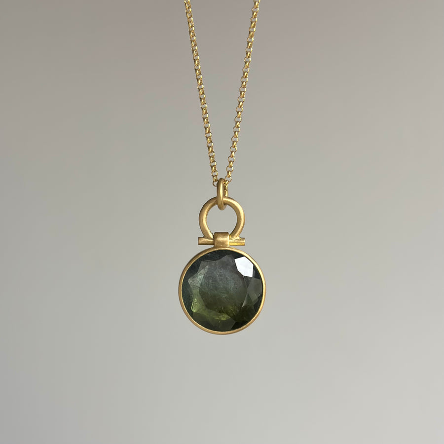 Round Blue-Green Tourmaline Pendant