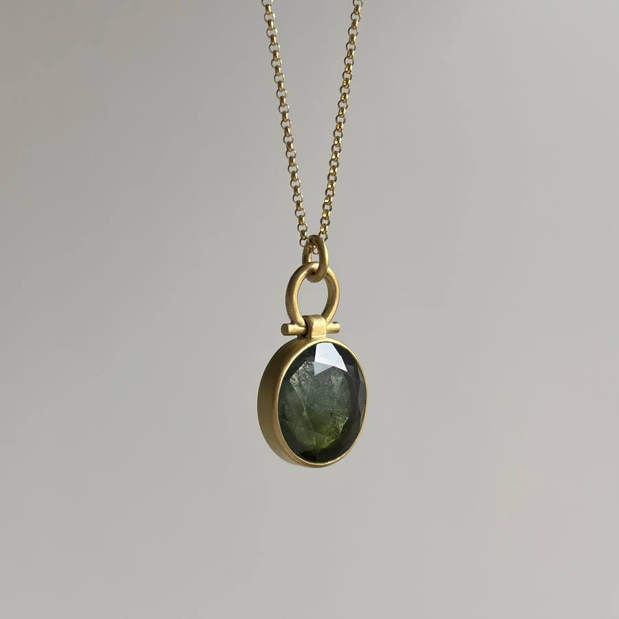 Round Blue-Green Tourmaline Pendant