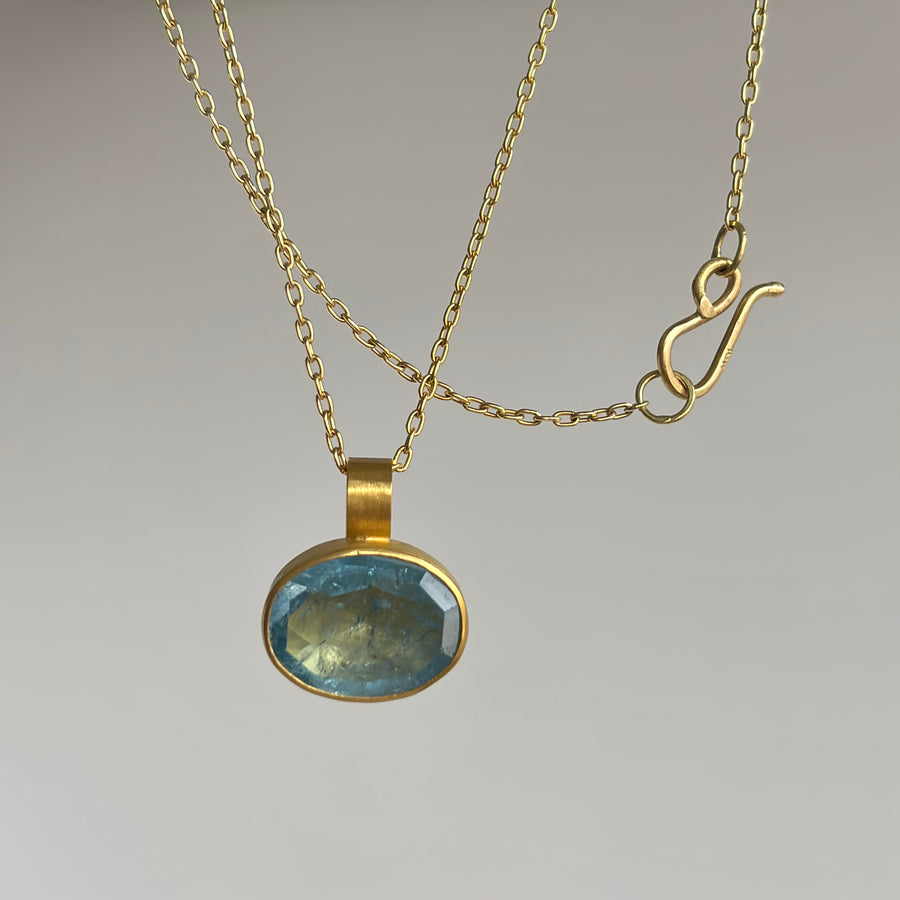 Bezel Set Aquamarine Oval Pendant