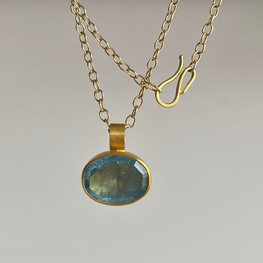 Bezel Set Aquamarine Oval Pendant