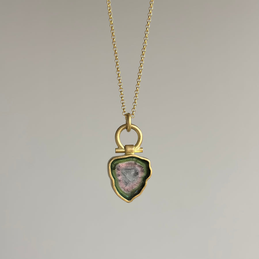 Watermelon Tourmaline Slice Pendant