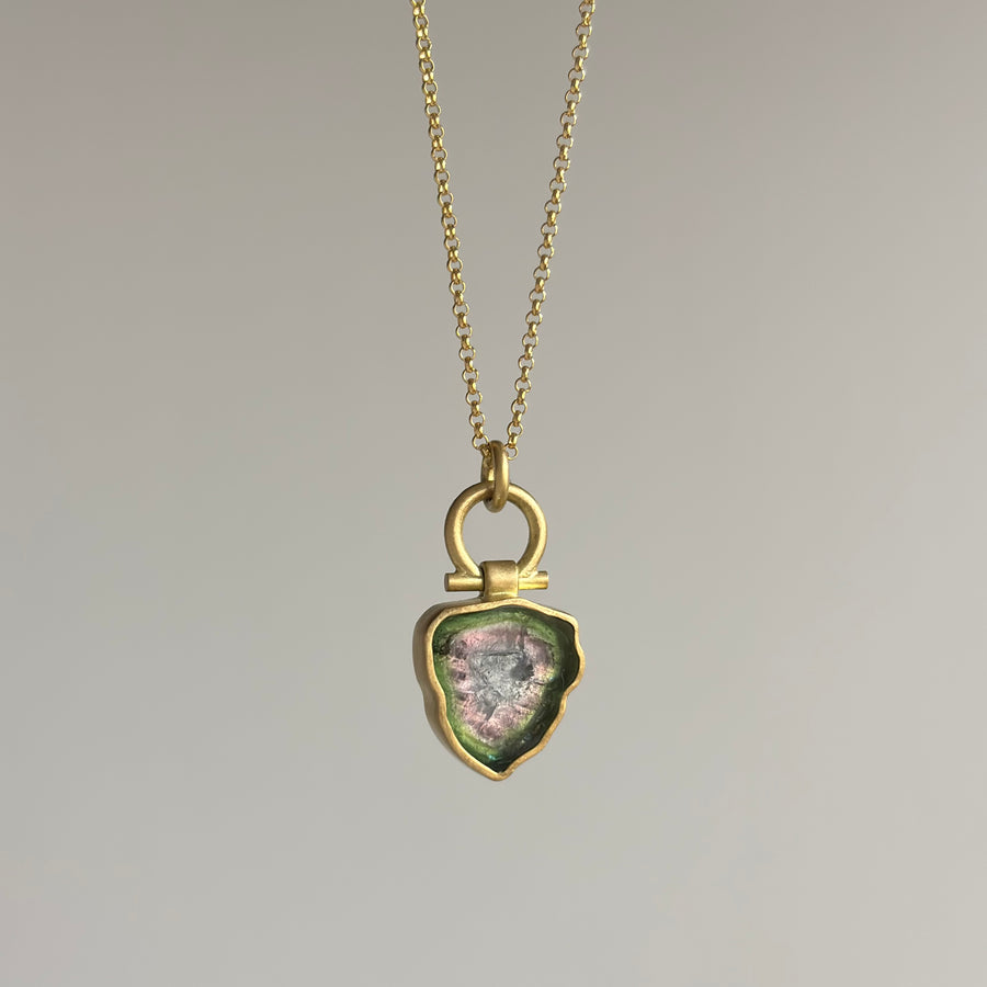 Watermelon Tourmaline Slice Pendant