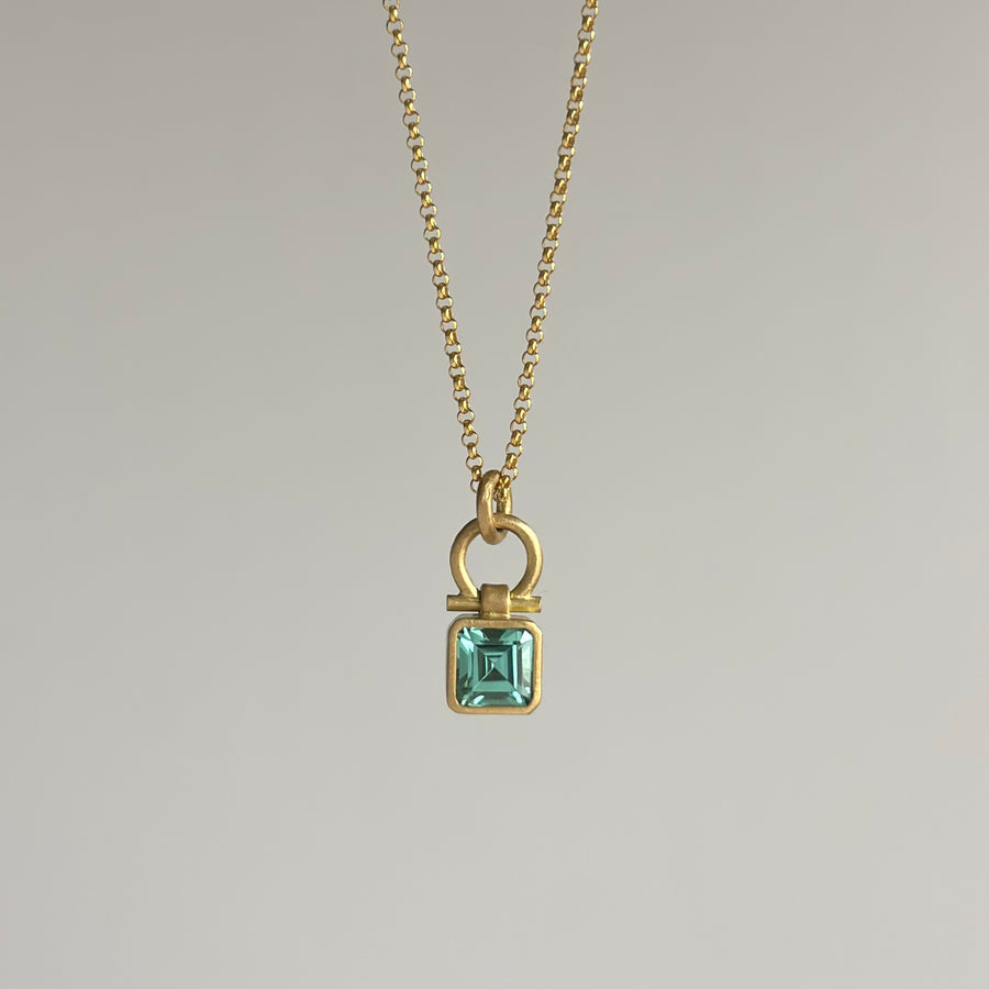 Petite Green Tourmaline Princess Cut  Pendant