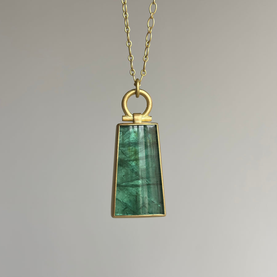 Large Green Tourmaline Trapezoid Pendant