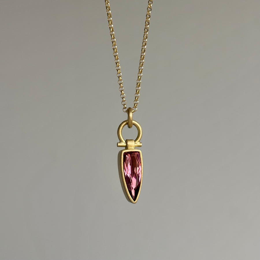 Elongated Rubellite Tourmaline Triangle Pendant