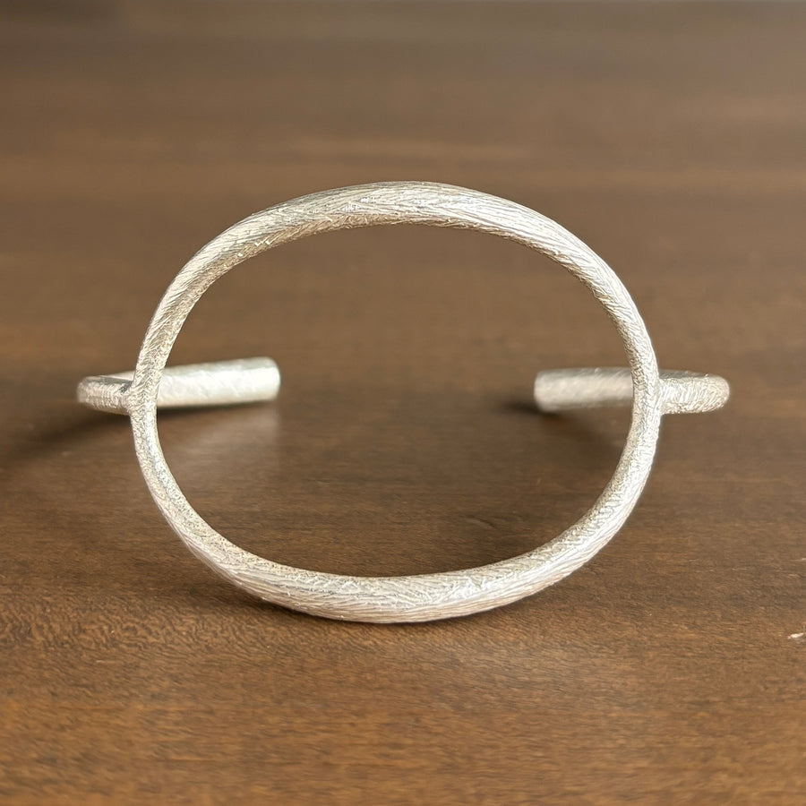 Silver Tapered Horizontal Oval Cuff Bracelet