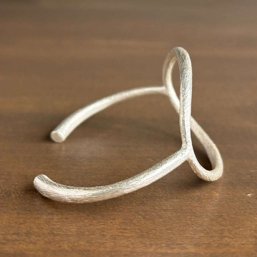 Silver Tapered Horizontal Oval Cuff Bracelet